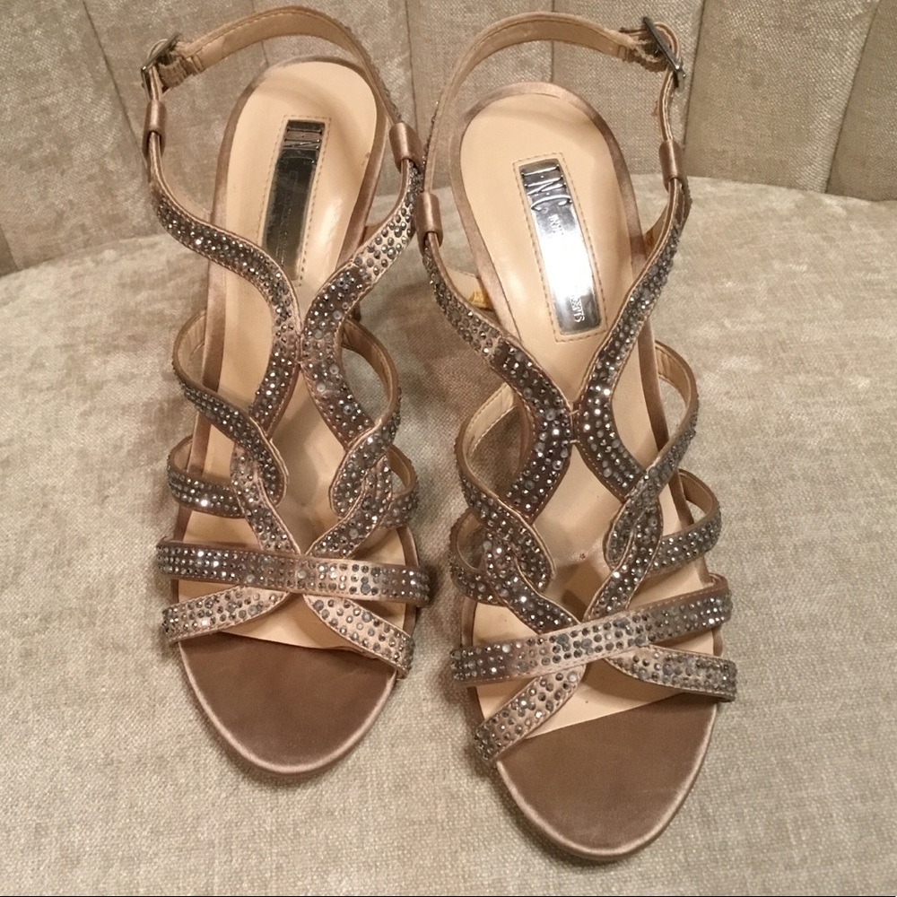 Inc. Randii Champagne Satin Open-toe Strappy Sandals - Size 7